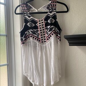 Lucky Brand Black and Red Graphic Asymmetrical Tank Top